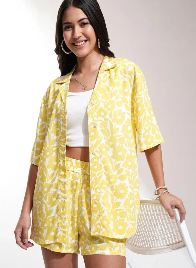 طوكيو توكيز Tokyo Talkies All-Over Floral Print Collared Shirt and Shorts Co-Ords