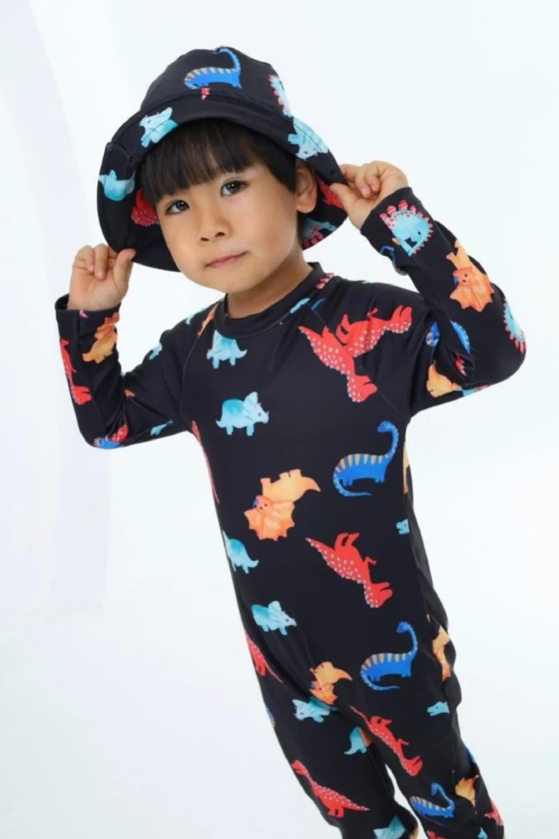 بوديوم جييم Podium Clothing New Season Dragon Patterned UV Protection Hat Long Sleeve Zippered Jumpsuit Swimsuit Set