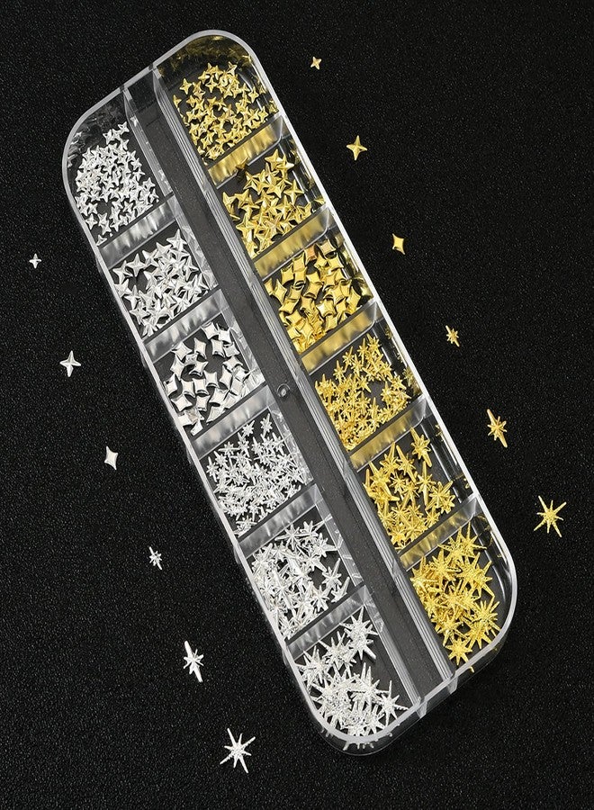 HYWWPFLAY 3D Star Nail Charms, Silver & Gold Nail Art Charms Bulk, Star-shpaed Nail Jewelry Studs Rhinestones Metal Stars Charms for Nails Design DIY Manicure Decoration with 1 Pickup pen, 1 Tweezers - Image 2