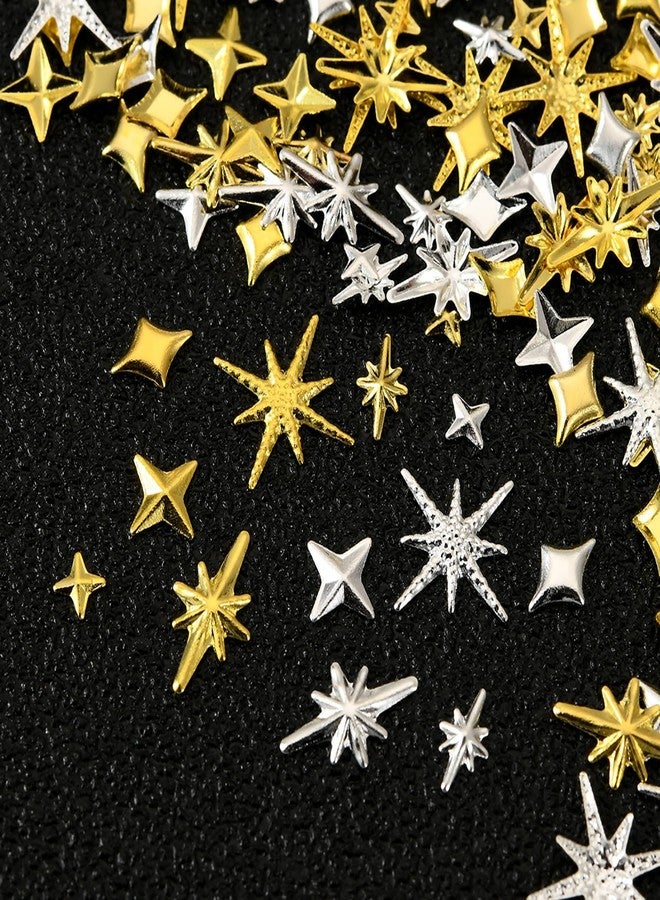 HYWWPFLAY 3D Star Nail Charms, Silver & Gold Nail Art Charms Bulk, Star-shpaed Nail Jewelry Studs Rhinestones Metal Stars Charms for Nails Design DIY Manicure Decoration with 1 Pickup pen, 1 Tweezers - Image 5