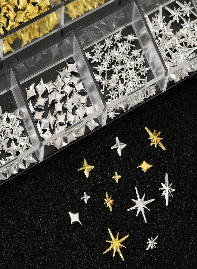 HYWWPFLAY 3D Star Nail Charms, Silver & Gold Nail Art Charms Bulk, Star-shpaed Nail Jewelry Studs Rhinestones Metal Stars Charms for Nails Design DIY Manicure Decoration with 1 Pickup pen, 1 Tweezers - Image 4