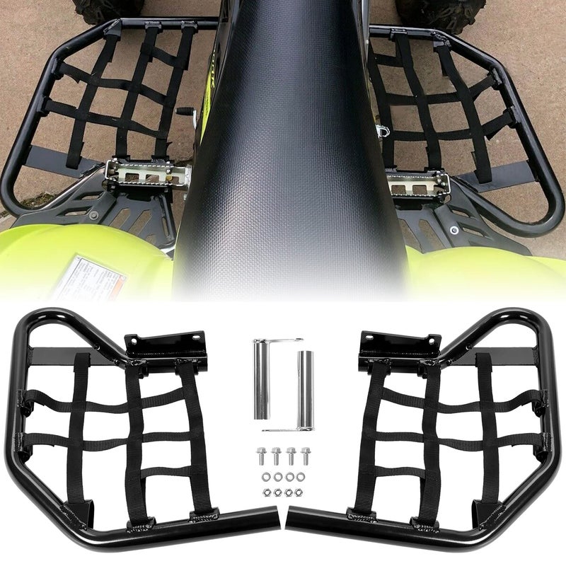 HECASA Nerf Bars Compatible with All Years Yamaha Raptor 700 YFM 700 YFM700 YFM700R Side Steps Foot Pegs Heel Guards Black Nerf  Black Nets