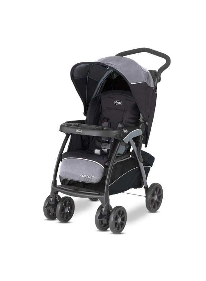 Chicco Cortina CX Stroller, Pram for 0-5 years New Born / Baby / Toddler / Kid (Boy,Girl), 8 Reclining Positions with Cradle-effect Seat, Easy One-hand Folding, Linked Brakes and Shock-proof Wheels, 3-Position Adjustable Parent Handle, 5-Point Safety Harness (Upto 22 Kgs, Jet Black) - Image 1