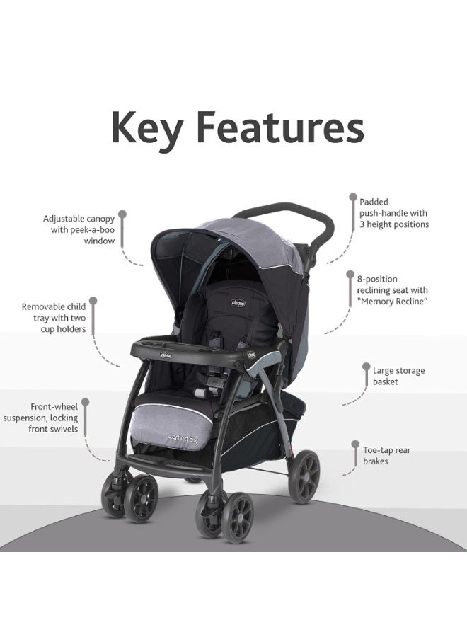 Chicco Cortina CX Stroller, Pram for 0-5 years New Born / Baby / Toddler / Kid (Boy,Girl), 8 Reclining Positions with Cradle-effect Seat, Easy One-hand Folding, Linked Brakes and Shock-proof Wheels, 3-Position Adjustable Parent Handle, 5-Point Safety Harness (Upto 22 Kgs, Jet Black) - Image 3