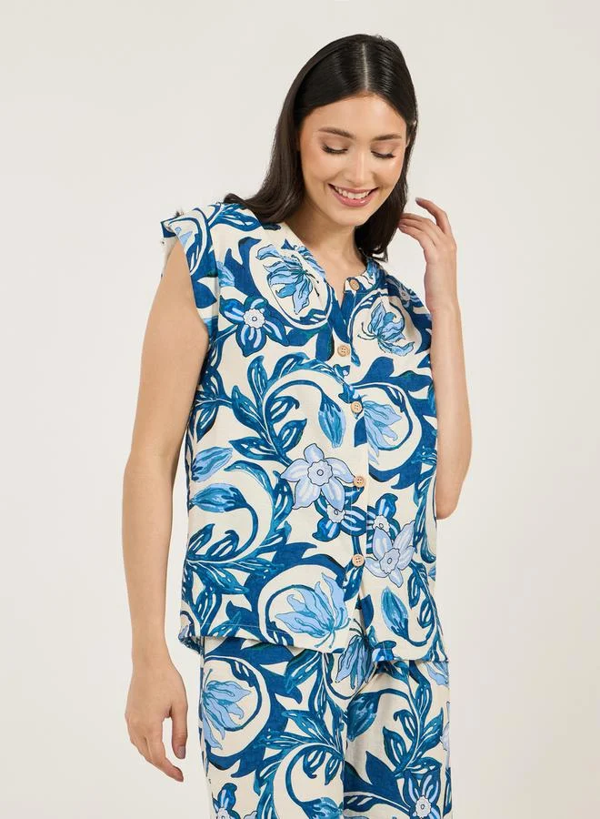 Styli All Over Floral Print Viscose Shirt & Pyjama Set