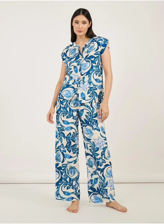 Styli All Over Floral Print Viscose Shirt & Pyjama Set