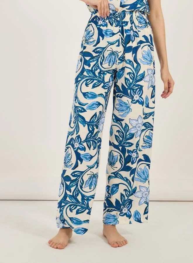 Styli All Over Floral Print Viscose Shirt & Pyjama Set
