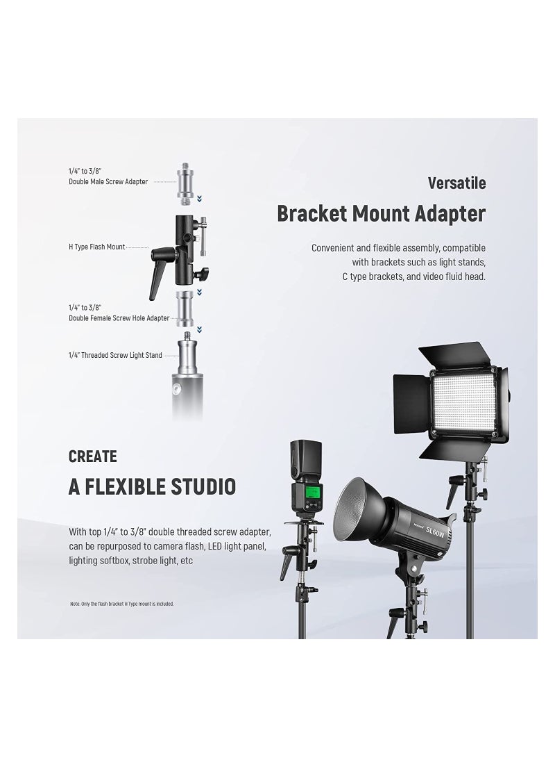 SOLARAE H-Type Camera Flash Bracket with Umbrella Softbox Holder, 180° Adjustable Metal Light Stand Adapter, 1/4" to 3/8" Screw for Speedlite LED Lamp Tripod. - Image 4