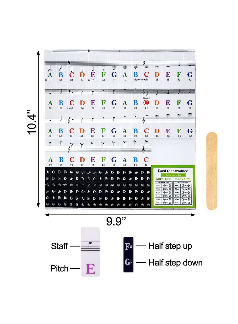غنافوتو مجموعة ملصقات لوحة مفاتيح بيانو ذاتية اللصق عالمية لـ 37/49/54/61/76/88 مفاتيح بيضاء وسوداء موسيقى تعريف إلكتروني ملصقات حروف ملونة شفافة قابلة للإزالة للمبتدئين - Image 2