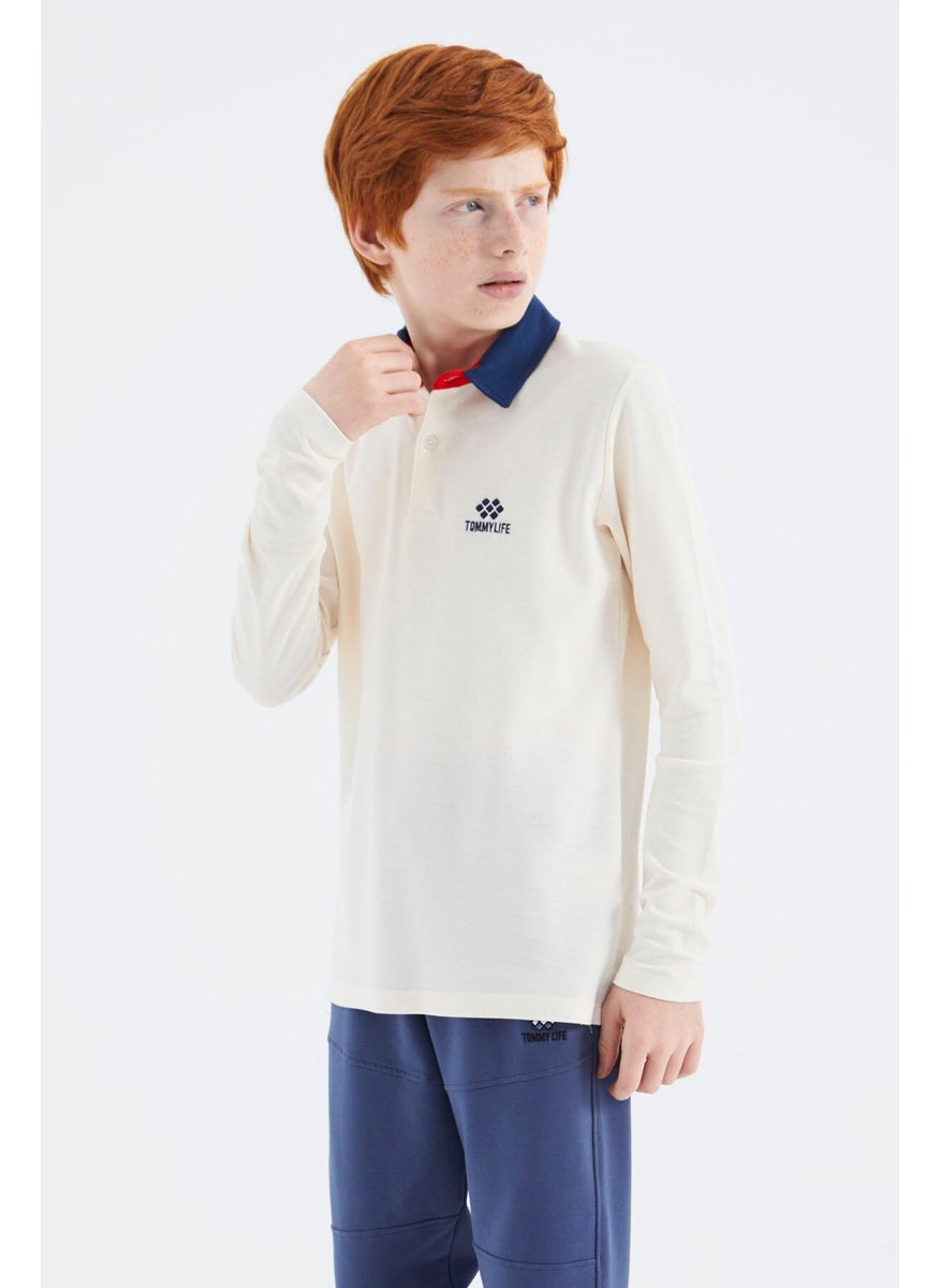 Tommy Life Ecru Polo Neck Basic Boy T-Shirt - 11171  - Image 4