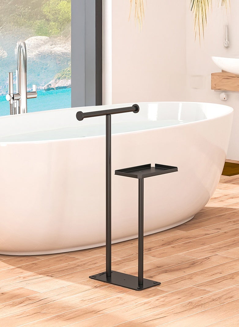 XiuWoo 2-Tier Freestanding Towel Rack, 2 in 1 Metal Towel Drying, Display Rack, Heavy Weight Bathroom Towel Rack Stand, Rustproof Towel Holder, Bathrom Storage Rack with Storage Tray - Image 5