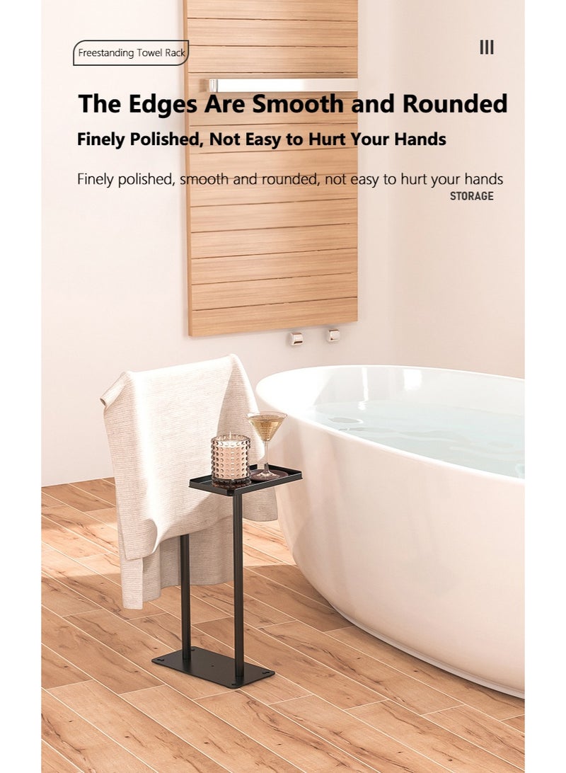 XiuWoo 2-Tier Freestanding Towel Rack, 2 in 1 Metal Towel Drying, Display Rack, Heavy Weight Bathroom Towel Rack Stand, Rustproof Towel Holder, Bathrom Storage Rack with Storage Tray - Image 3