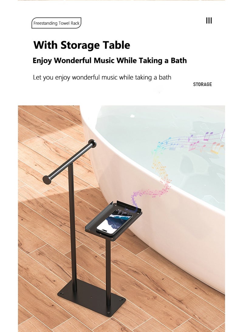 XiuWoo 2-Tier Freestanding Towel Rack, 2 in 1 Metal Towel Drying, Display Rack, Heavy Weight Bathroom Towel Rack Stand, Rustproof Towel Holder, Bathrom Storage Rack with Storage Tray - Image 2