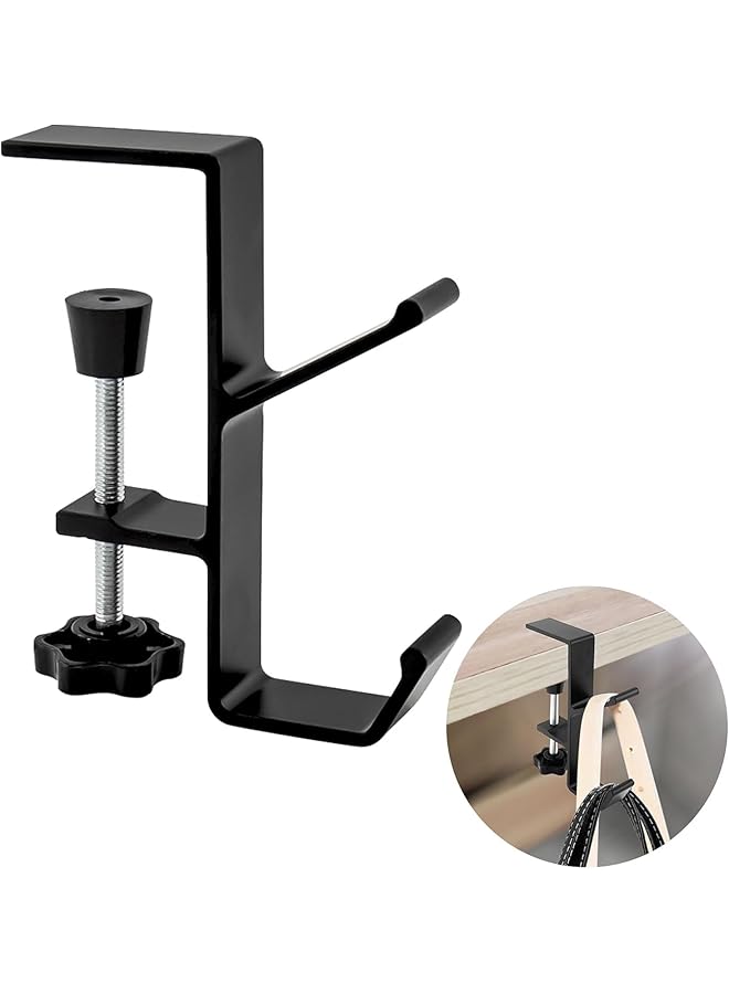 erorex Desk Mount Bag Holder Hook Clamp On Backpack Hanger Portable Desk Mount Headphones Holder Reduce Desk Clutter For Table Desk Under Counter Black  - Image 1