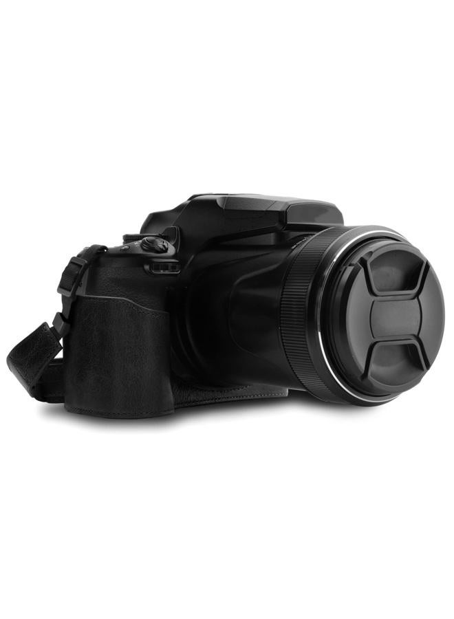 Megagear Mg1533 Nikon Coolpix P1000 Ever Ready Leather Camera Half Case And Strap - Black, Compact - Image 1