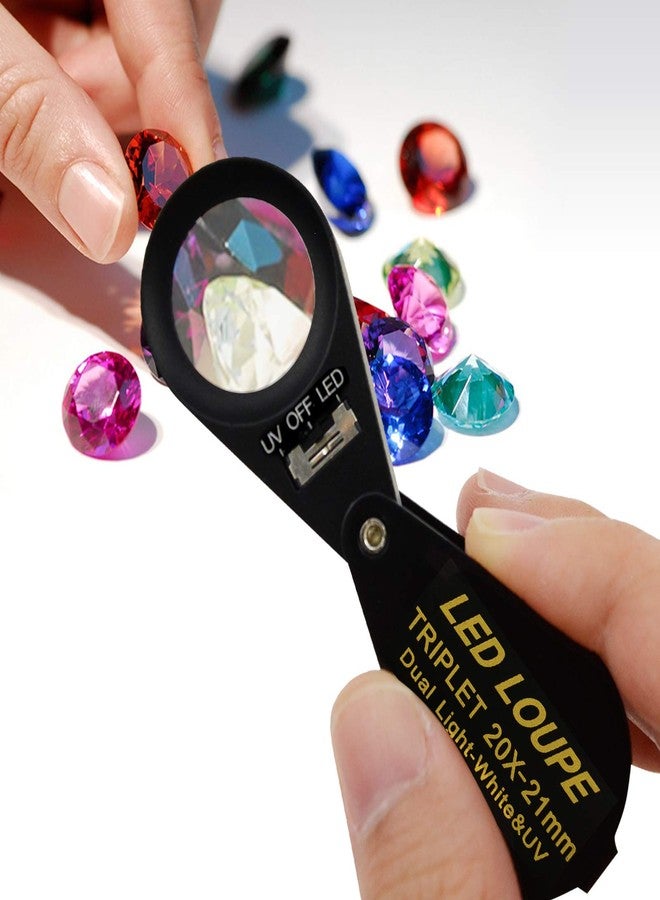 DANOPLUS 20x Magnifier Jewelry Loupe LED UV 21mm Triplet Lens Optical Glass, Pocket Gem Magnifying Tool Jeweler, Stamp Philatelist, Coin Numismatic - Image 2