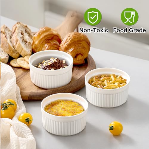 Mfacoy Ramekins with Lids Set of 6, 8 oz Porcelain Creme Brulee Souffle Ramekins with Covers, White Pudding Custard Cups Ramiken for Baking, Small Bowls for Sauces Dessert, Dishwasher and Oven Safe - Image 4