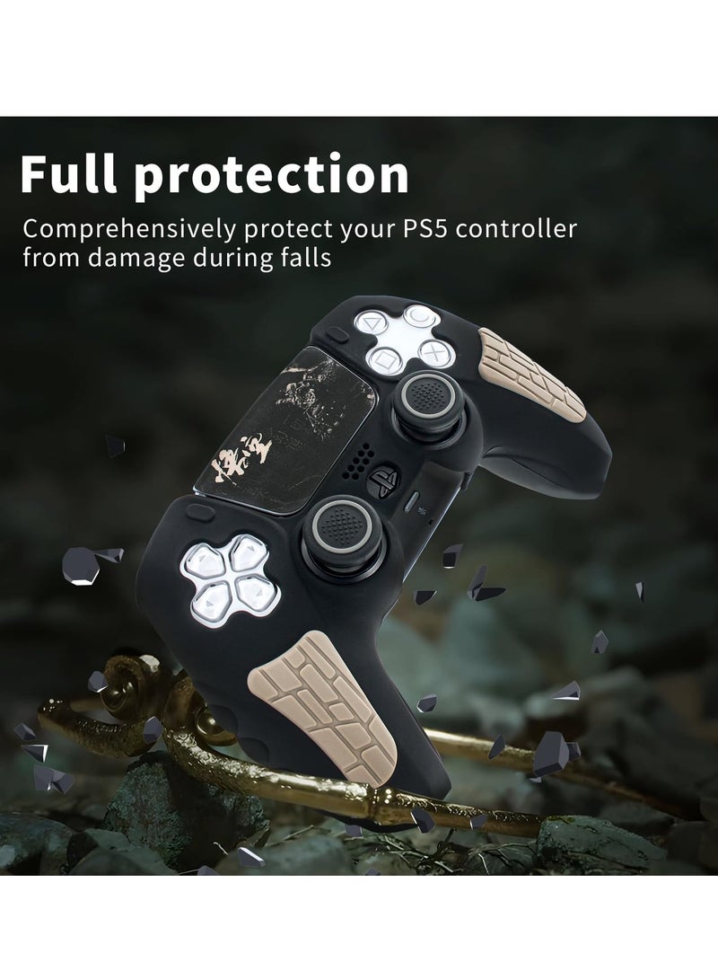 SOLARAE PS5 Controller Cover Case, Anti-Slip Silicone Cover Skin Compatible with PS5 Controller with Thumb Grip Caps, Joystick Protectors and Cover Wrap Sticker (Black Myth Wukong) - Image 2