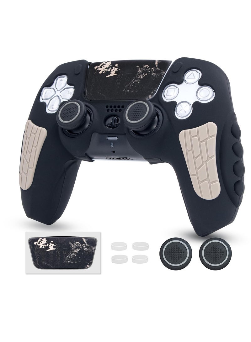 SOLARAE PS5 Controller Cover Case, Anti-Slip Silicone Cover Skin Compatible with PS5 Controller with Thumb Grip Caps, Joystick Protectors and Cover Wrap Sticker (Black Myth Wukong) - Image 1