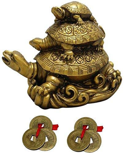 RIPE INDIA® Feng Shui Three Tiered Tortoises for Longevity Showpiece with 2 Lucky Coin Set - Image 1