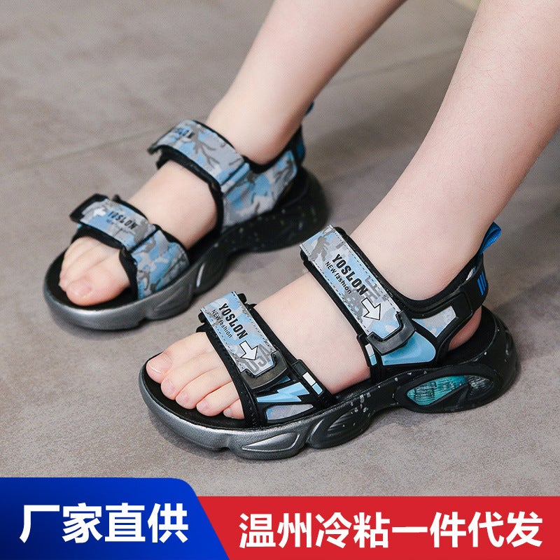 Boys Sandals 2023 Beach Shoes Casual Camouflage Soft Sole Lightweight Little Boy'S Velcro Sandals - Image 2