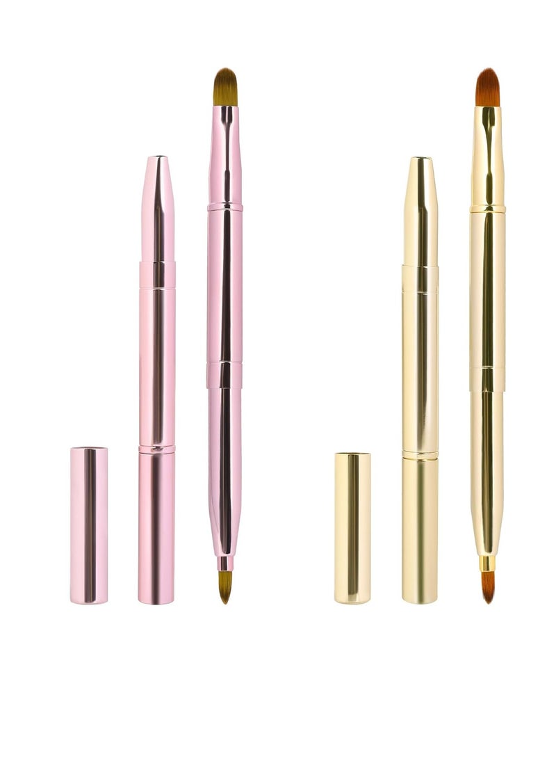 Sliverdew 2 Pack Retractable Lip Brush for Lipstick Lip Gloss Double-Ended Lip Makeup Brushes with Cap Lipstick Brush Applicator Travel - Image 1