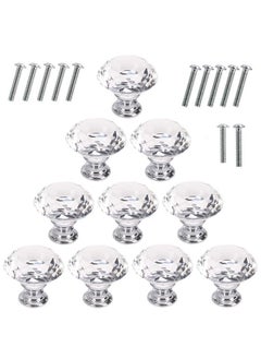 Akstore Akstore 10 Pcs Crystal Glass Cabinet Knobs 30mm Diamond Shape Drawer Kitchen Cabinets Dresser Cupboard Wardrobe Pulls Handles (Clear)  - Image 1