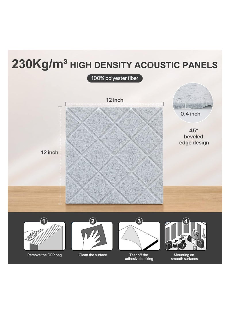 12 Pack Sound Proof Panels for Walls Self-Adhesive, Soundproof Wall Panels, Acoustic Panels Sound Absorbing High Density, Sound Dampening Panels, for Walls Bedroom Studio (12" x 12" x 0.4")