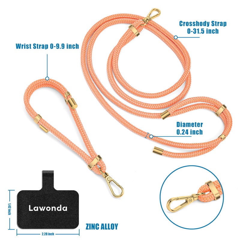 Lawonda 2 Pads Phone Lanyard Adjustable Crossbody Cell Phone Neck Strap Universal Mobile Phone Wrist Lanyard + 2pcs Cellphone Patch Tether Tab for Travel Essentials Lemonade Pink - Image 5
