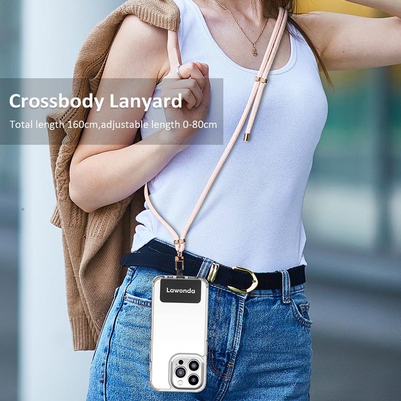 Lawonda 2 Pads Phone Lanyard Adjustable Crossbody Cell Phone Neck Strap Universal Mobile Phone Wrist Lanyard + 2pcs Cellphone Patch Tether Tab for Travel Essentials Lemonade Pink - Image 2