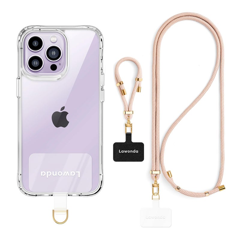 Lawonda 2 Pads Phone Lanyard Adjustable Crossbody Cell Phone Neck Strap Universal Mobile Phone Wrist Lanyard + 2pcs Cellphone Patch Tether Tab for Travel Essentials Lemonade Pink - Image 1