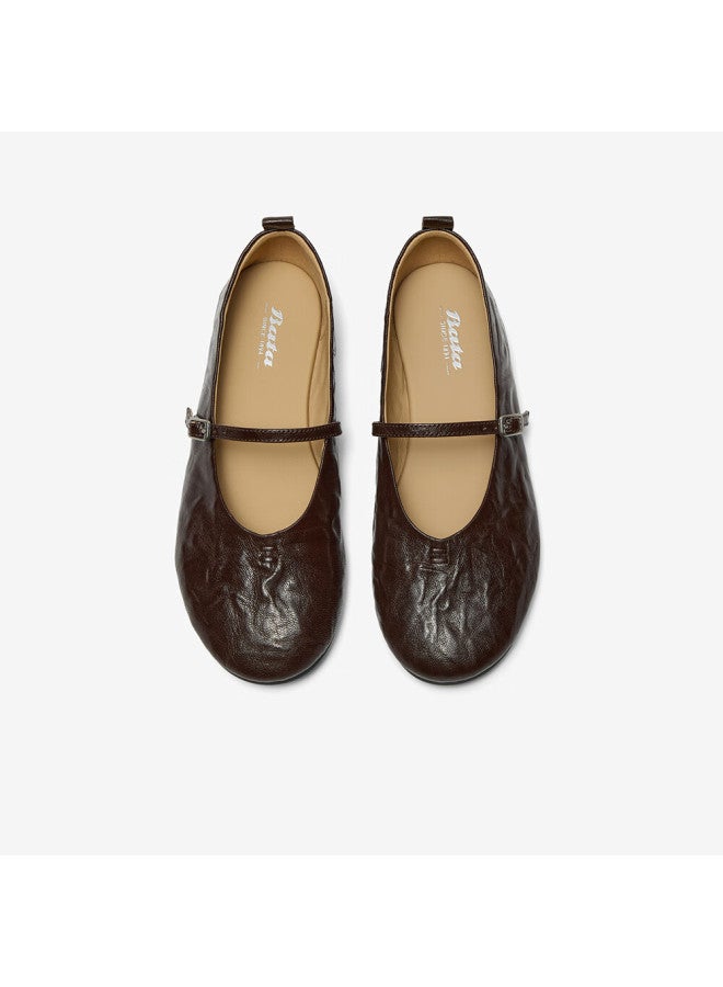 Bata Sheepskin Single Dance Spring And Autumn Soft Sole Mary Jane Shoes 53968cq5 Brown Size 39 - Image 4