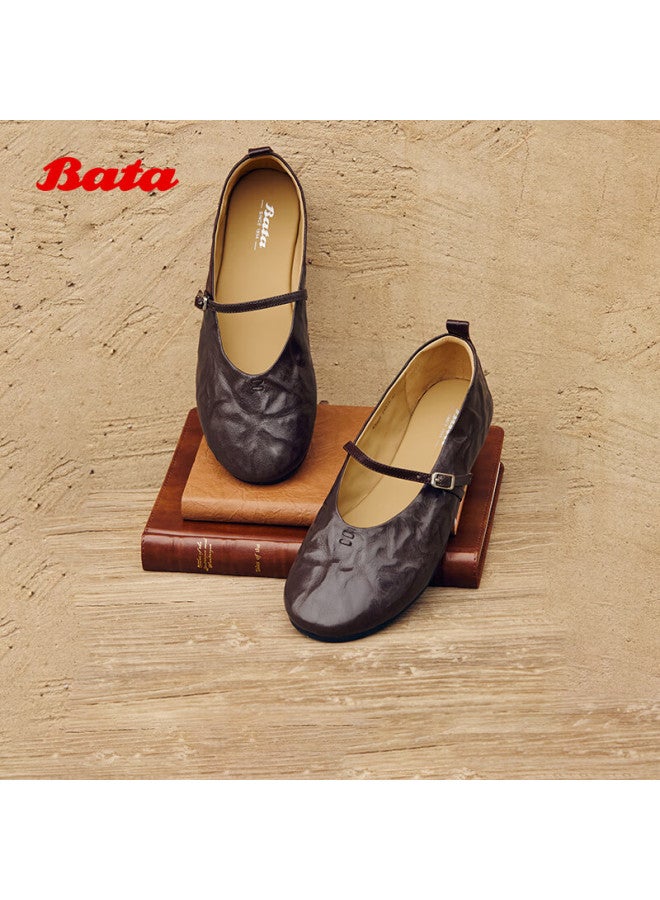 Bata Sheepskin Single Dance Spring And Autumn Soft Sole Mary Jane Shoes 53968cq5 Brown Size 39 - Image 1