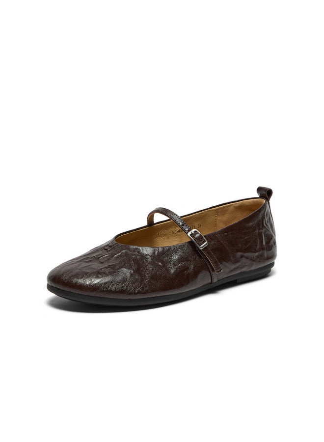 Bata Sheepskin Single Dance Spring And Autumn Soft Sole Mary Jane Shoes 53968cq5 Brown Size 39 - Image 2