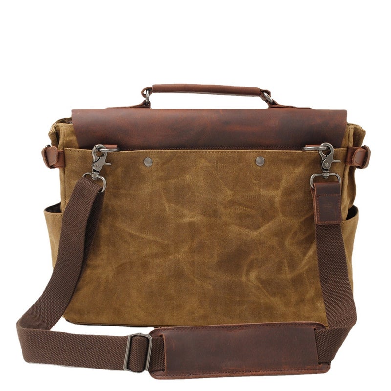 Retro Oil Wax Canvas With Crazy Horse Leather Official Bag Men'S Bag Retro Shoulder Crossbody Handbag - Image 5