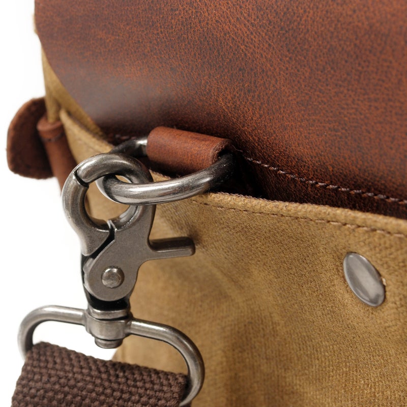 Retro Oil Wax Canvas With Crazy Horse Leather Official Bag Men'S Bag Retro Shoulder Crossbody Handbag - Image 3
