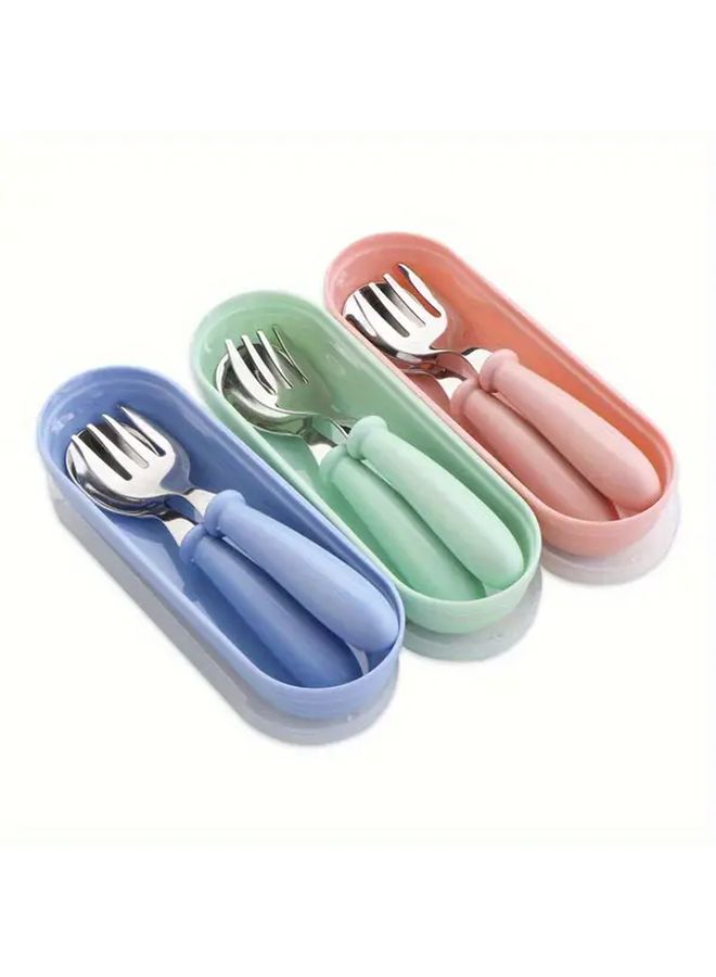 Blue Stainless Steel Cutlery Set with Storage Box Durable Spoon Fork for Parties - Image 4