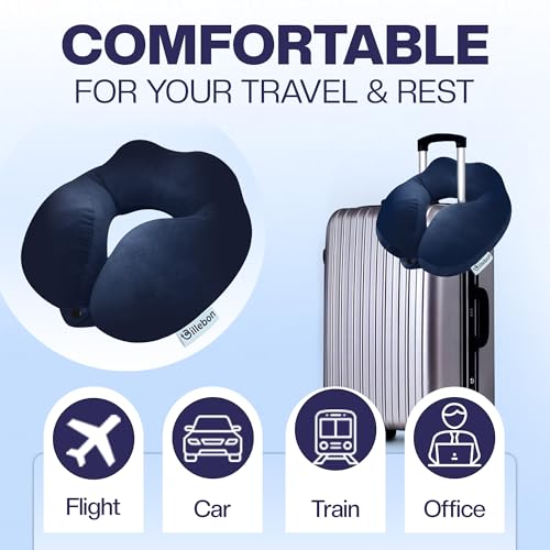 Billebon Premium Neck Pillow Airplane Travel Pillow Neck Adjustable 360 Degree Support Head Rest Neck Support Pillow for Travel (Navy Blue) - Image 3