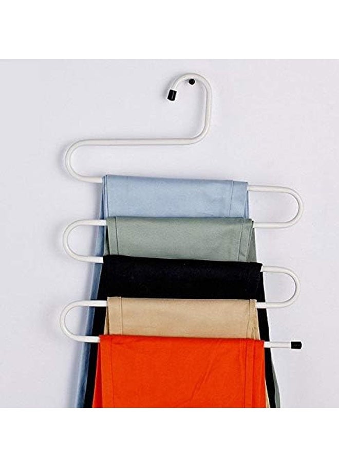 1 PACK Pants Hanger Multi-layer 5 Layers Jeans Trouser Hanger Closet Organize Storage Stainless Steel Rack Space Saver for Tie Scarf Jeans Towel Clothes White - Image 4