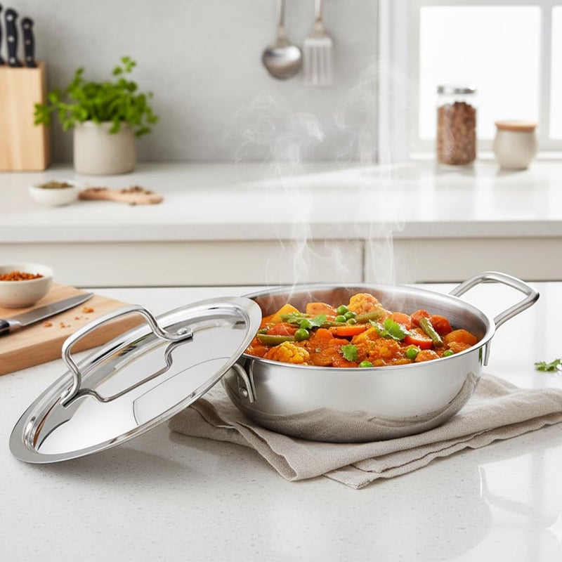 Kraft Futuretec Triply Stainless Steel Kadai with Lid – 1.5 Litre (20 cm), 2.5 mm Thick Extra Deep Kadai | Family Meals and Daily Cooking | Induction & Gas Compatible - Image 5