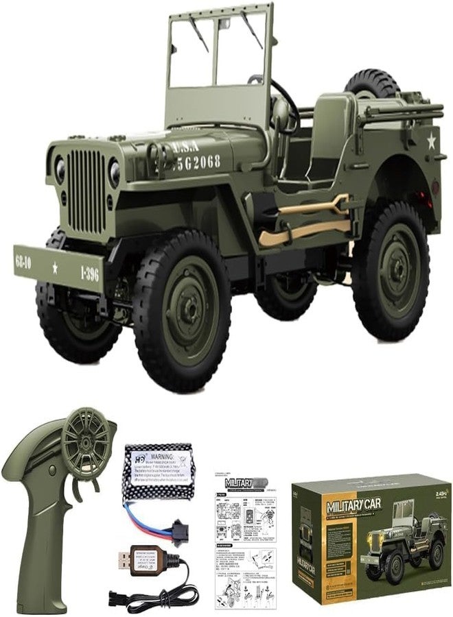 RABJET Remote Control Truck Off Road - 4x4 1/10 Scale Willys Army Rock Crawler RC Truck with Winch&Car Cover, 40Mins Play Time All Terrain Offroad RC Car, Military Vehicle Toys for Boys - Image 1