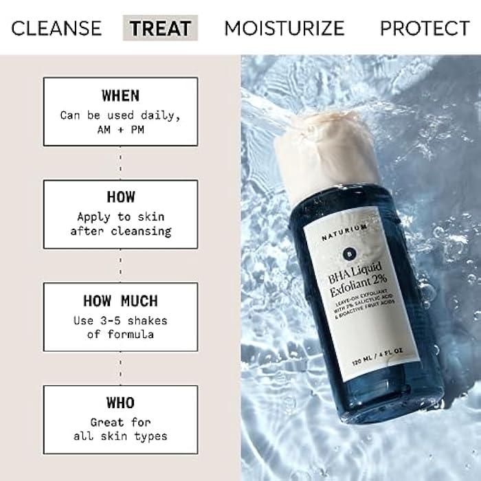 NATURIUM مقشر سائل ناتوريوم BHA 2%، علاج مسام البشرة والعناية بالوجه، مع حمض الساليسيليك والأحماض الفاكهية النشطة، قد يختلف التغليف، 4 أونصات - Image 2