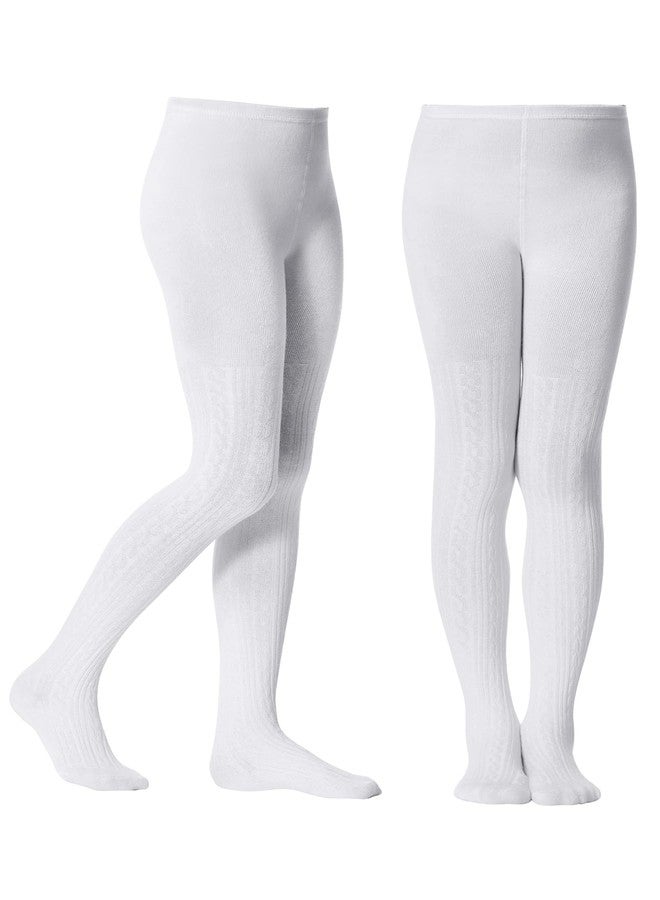 زاندو جوارب زاندو بيضاء للبنات، جوارب قطنية ضيقة للبنات، جوارب بيضاء ضيقة، مقاس 7-8، جوارب ناعمة محبوكة، جوارب طويلة بيضاء للأطفال، مقاس 6-8 سنوات، عبوة من قطعتين - Image 1