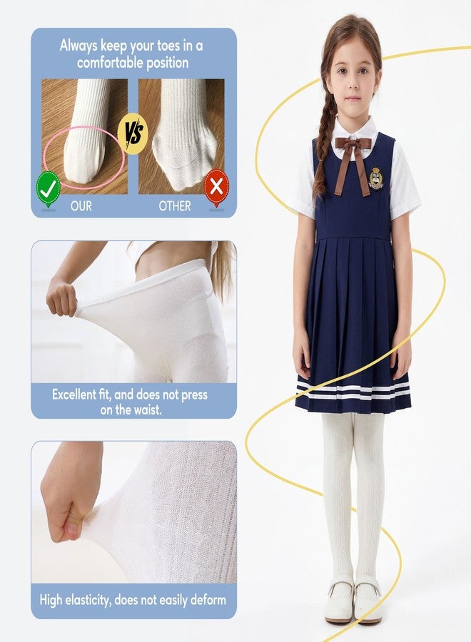 زاندو جوارب زاندو بيضاء للبنات، جوارب قطنية ضيقة للبنات، جوارب بيضاء ضيقة، مقاس 7-8، جوارب ناعمة محبوكة، جوارب طويلة بيضاء للأطفال، مقاس 6-8 سنوات، عبوة من قطعتين - Image 3