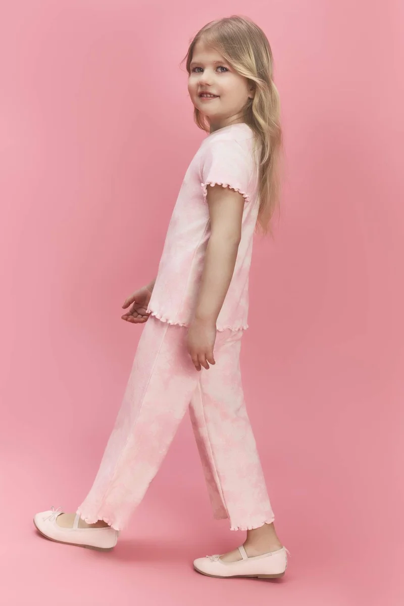ديفاكتو Baby Girl Wide Leg Batik Ribbed Knit Trousers