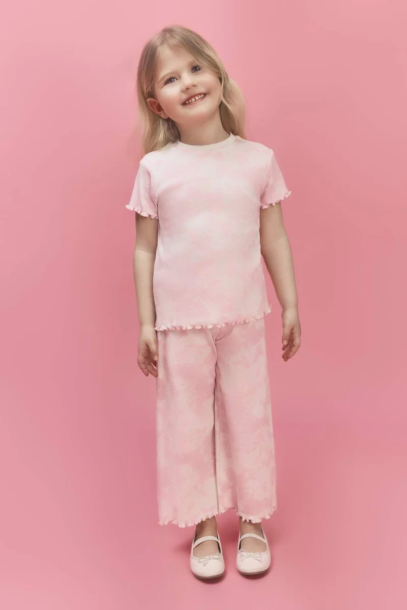 ديفاكتو Baby Girl Wide Leg Batik Ribbed Knit Trousers