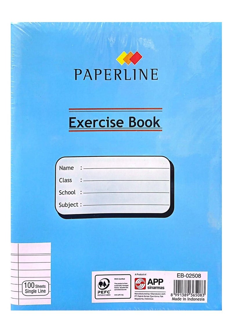 paperline دفتر تمارين مكون من 6 قطع بسطر واحد، 100 ورقة، ألوان متنوعة - Image 2