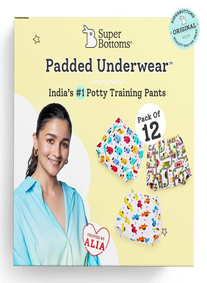 superbottoms Padded Underwear for Growing Babies/Toddlers | with 3 Layers of Cotton Padding & Super DryFeel Layer| Pull-Up for Potty Training & Diaper-Free Time(Striking Whites,Size:3,Pack of 12) - Image 1