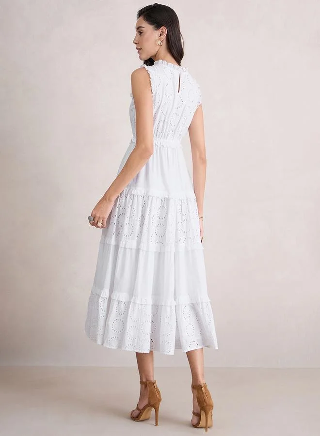 Femmella Femmella Cotton Schiffli Sleeveless Tiered Maxi Dress