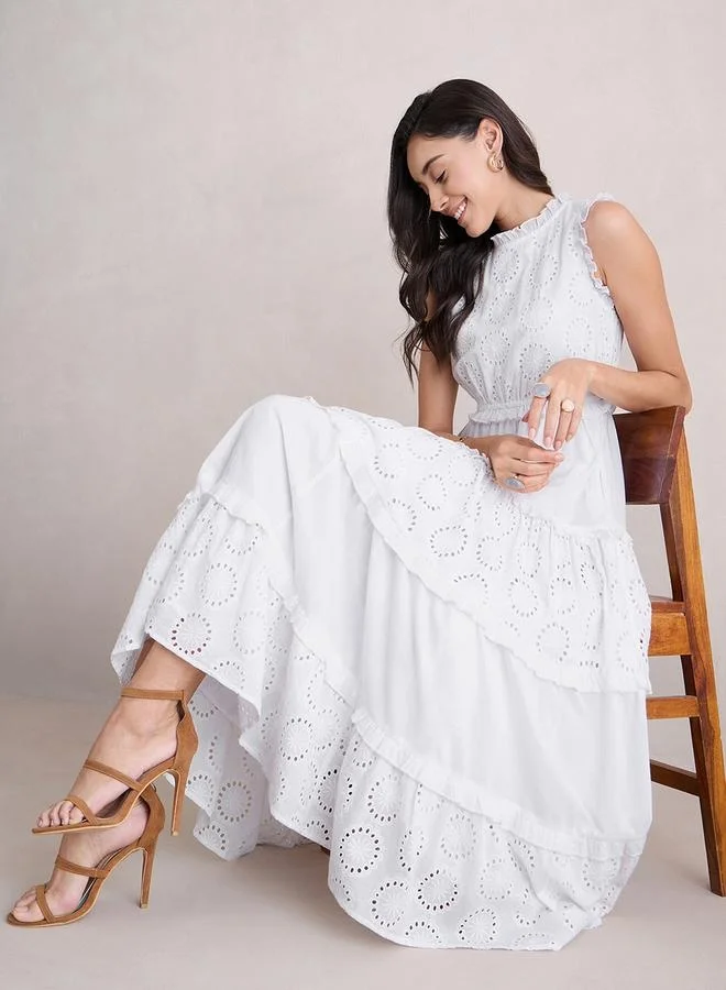 Femmella Femmella Cotton Schiffli Sleeveless Tiered Maxi Dress